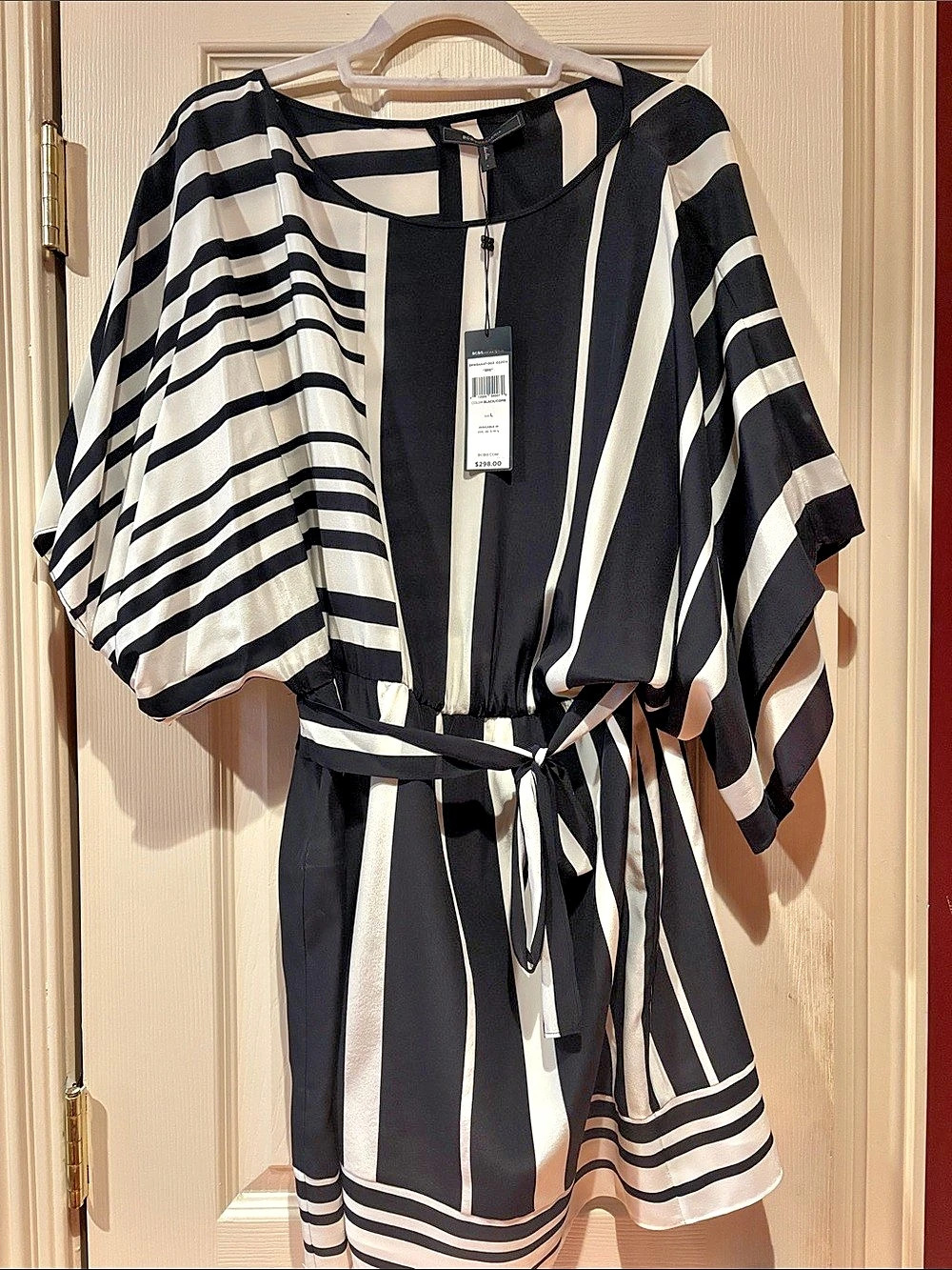 BCBGMAXAZRIA Bre Striped Dress Mini Black & White Size Large